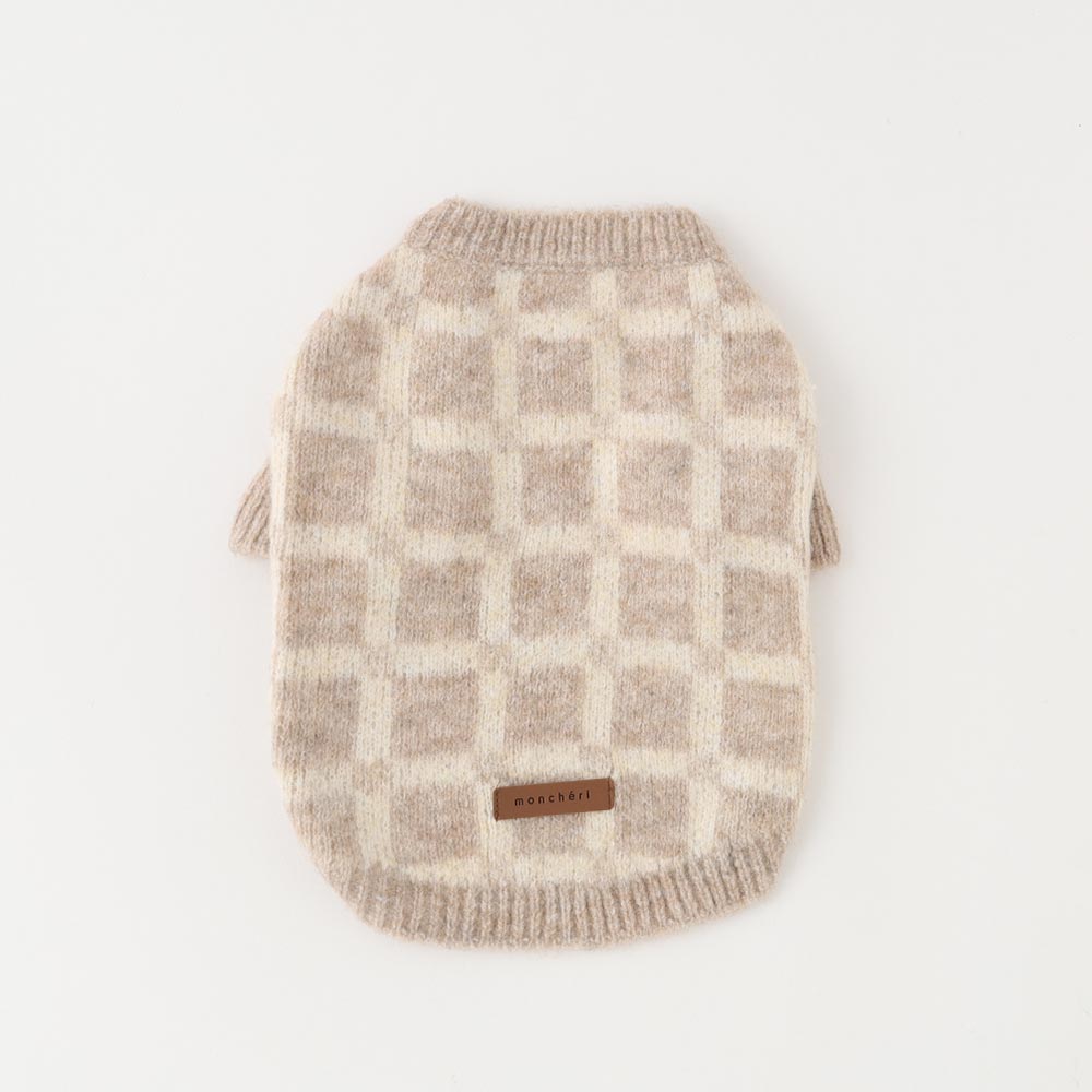 Wool blend check pattern knit tops