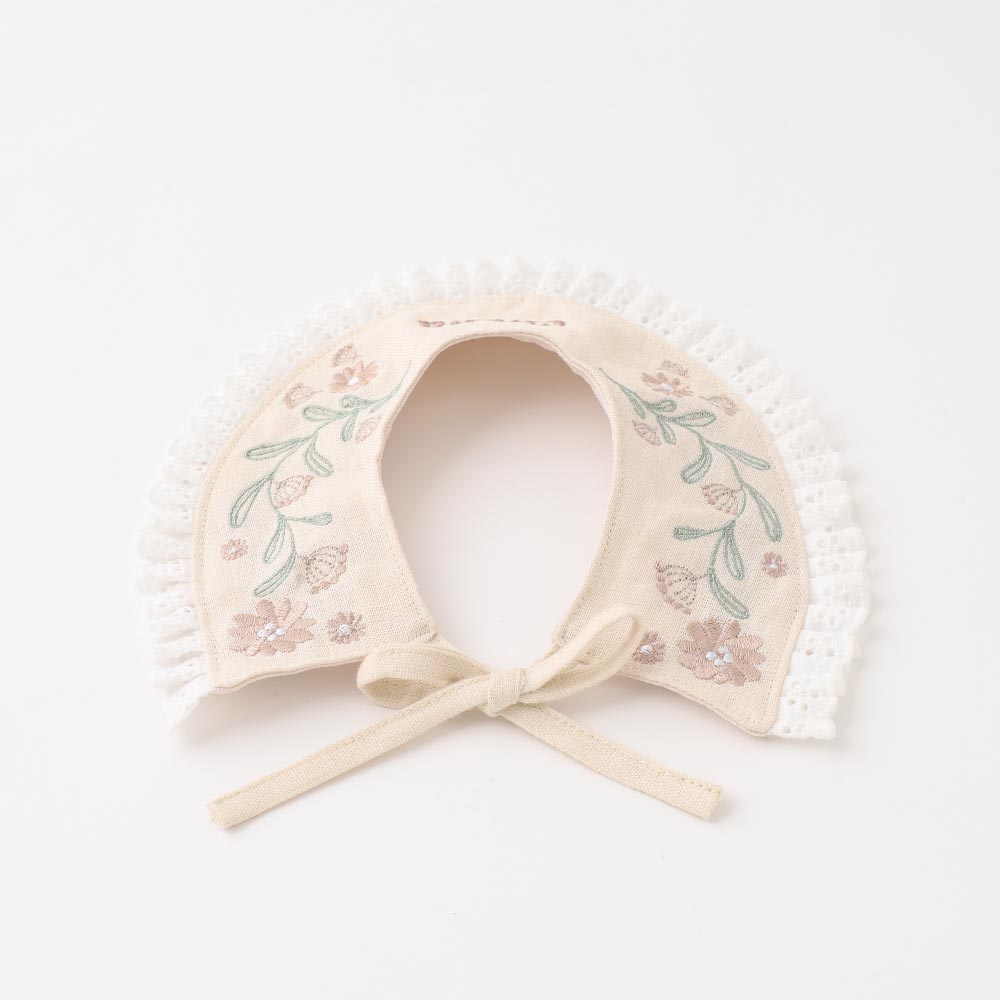 フラワー刺繍フリルつけ襟【名入れ刺繍対応】