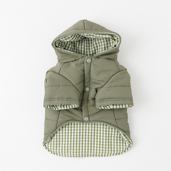 Gingham check puff jacket with hood