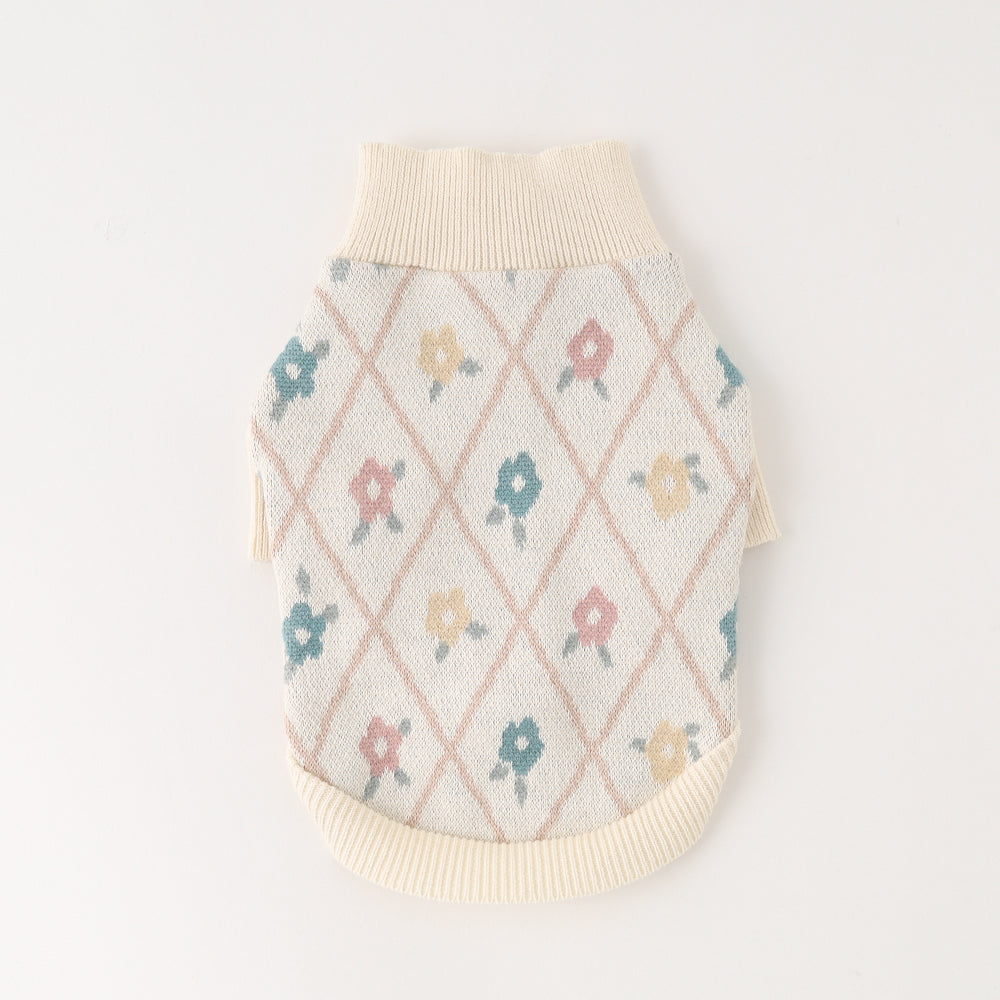 Flower check zipper knit outerwear