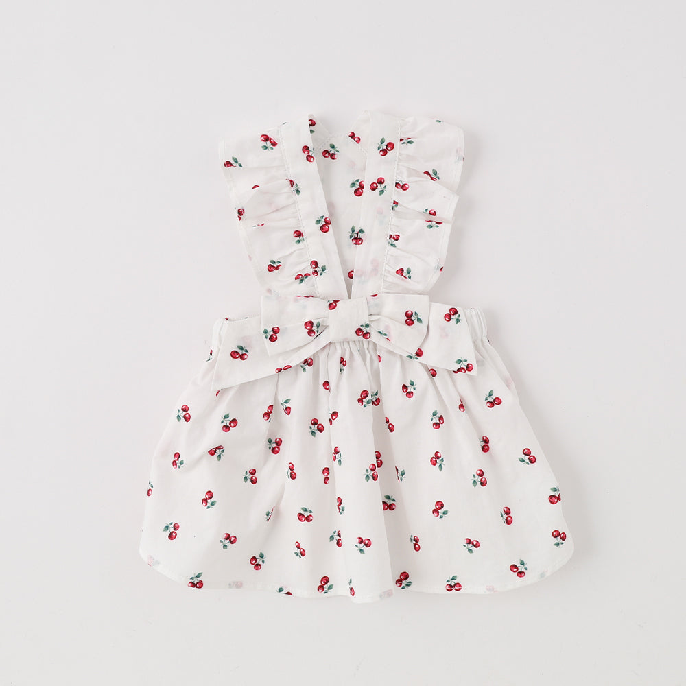 Cold frill ribbon cherry dress