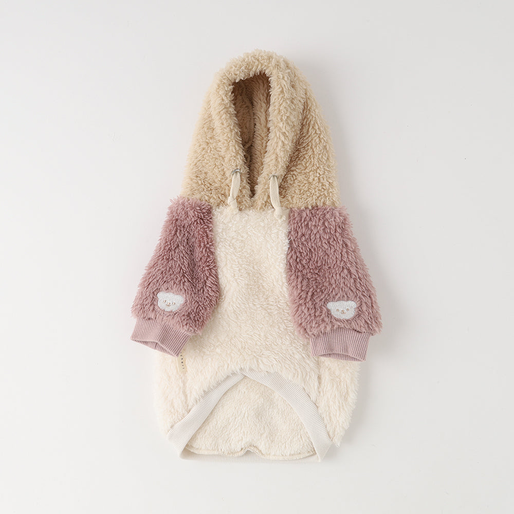 くまさん刺繍バイカラーフードパーカー