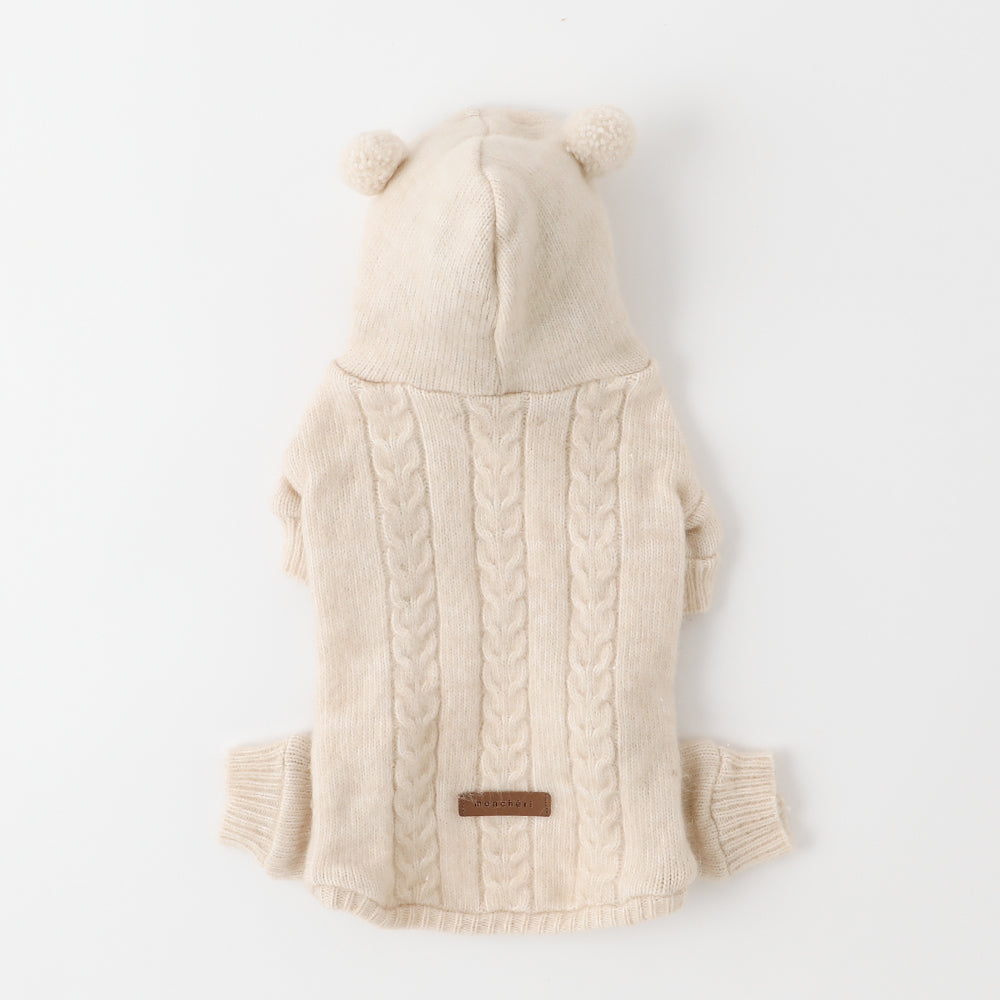 Wool blend cable knit romper with ears