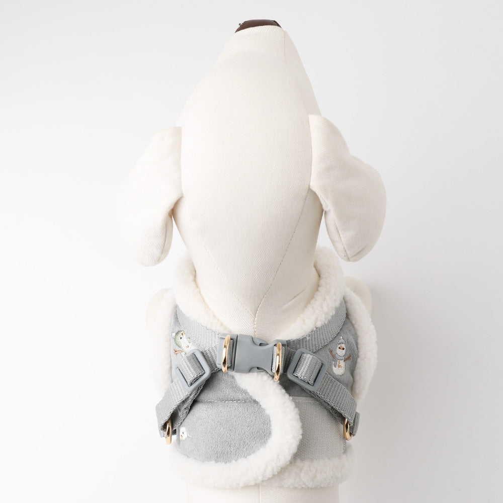 Snowman pattern embroidered boa harness + lead set [Name embroidery available]