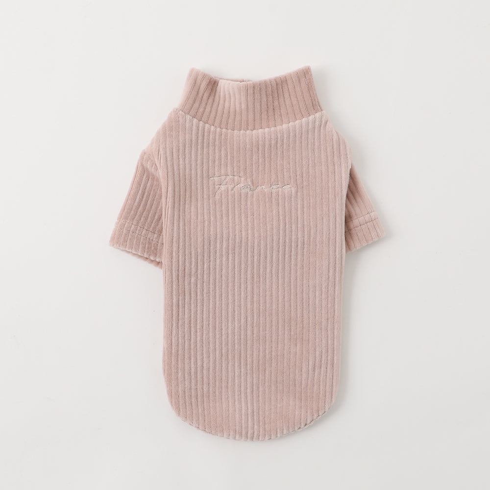 バック刺繍リブハイネックトップス