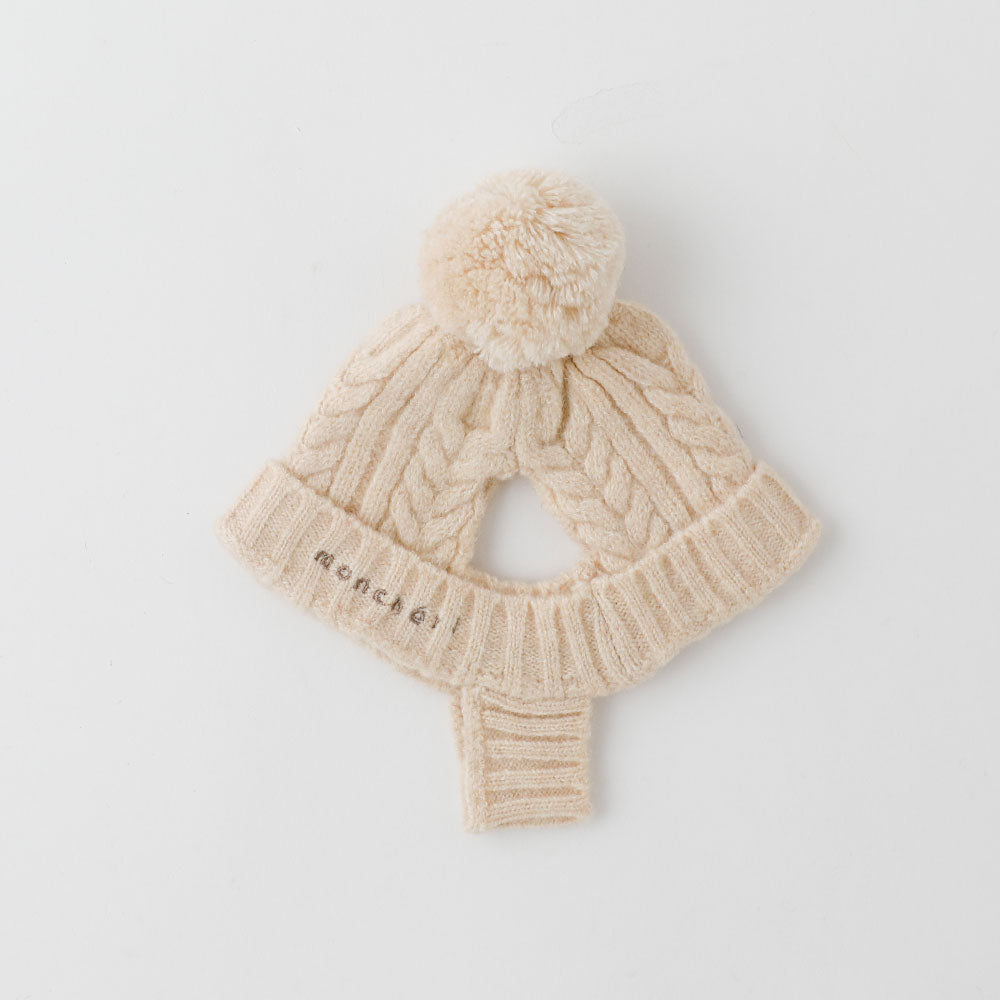 Cashmere Mixed Pom Pon Dog Knit Hat