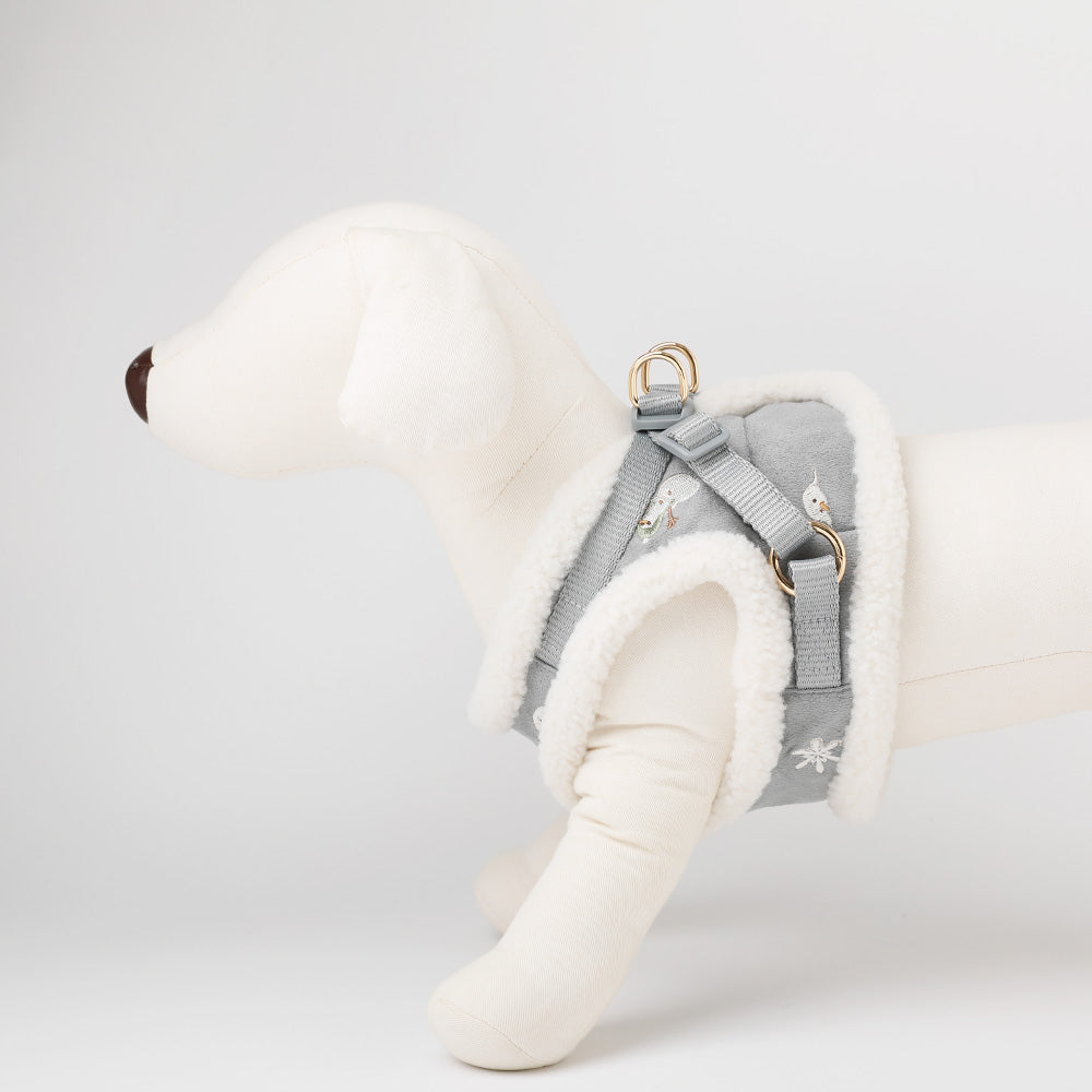Snowman pattern embroidered boa harness + lead set [Name embroidery available]