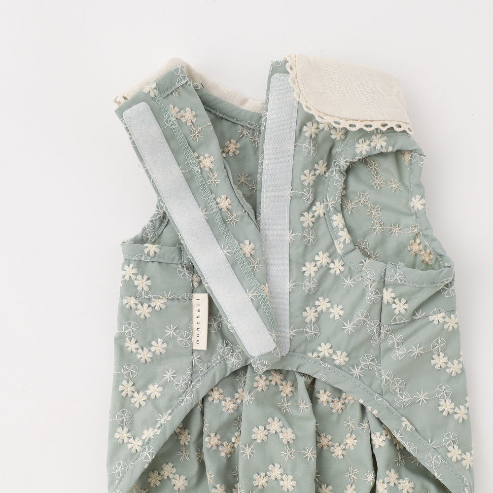 冷感刺繍花柄ピコレースノースリーブトップス