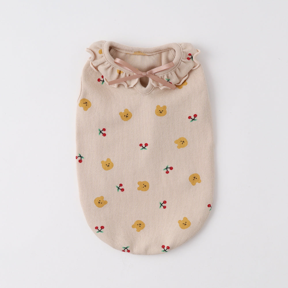 Cool bear pattern collar ruffle sleeveless tops