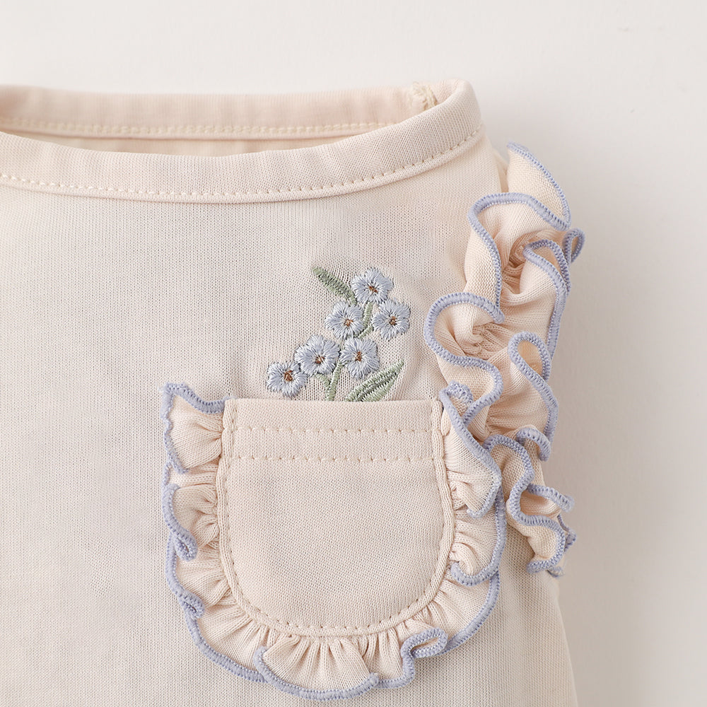 冷感ポケットフラワー刺繍フリルトップス