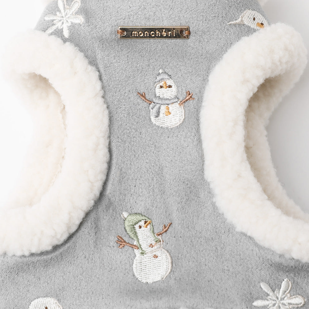 Snowman pattern embroidered boa harness + lead set [Name embroidery available]