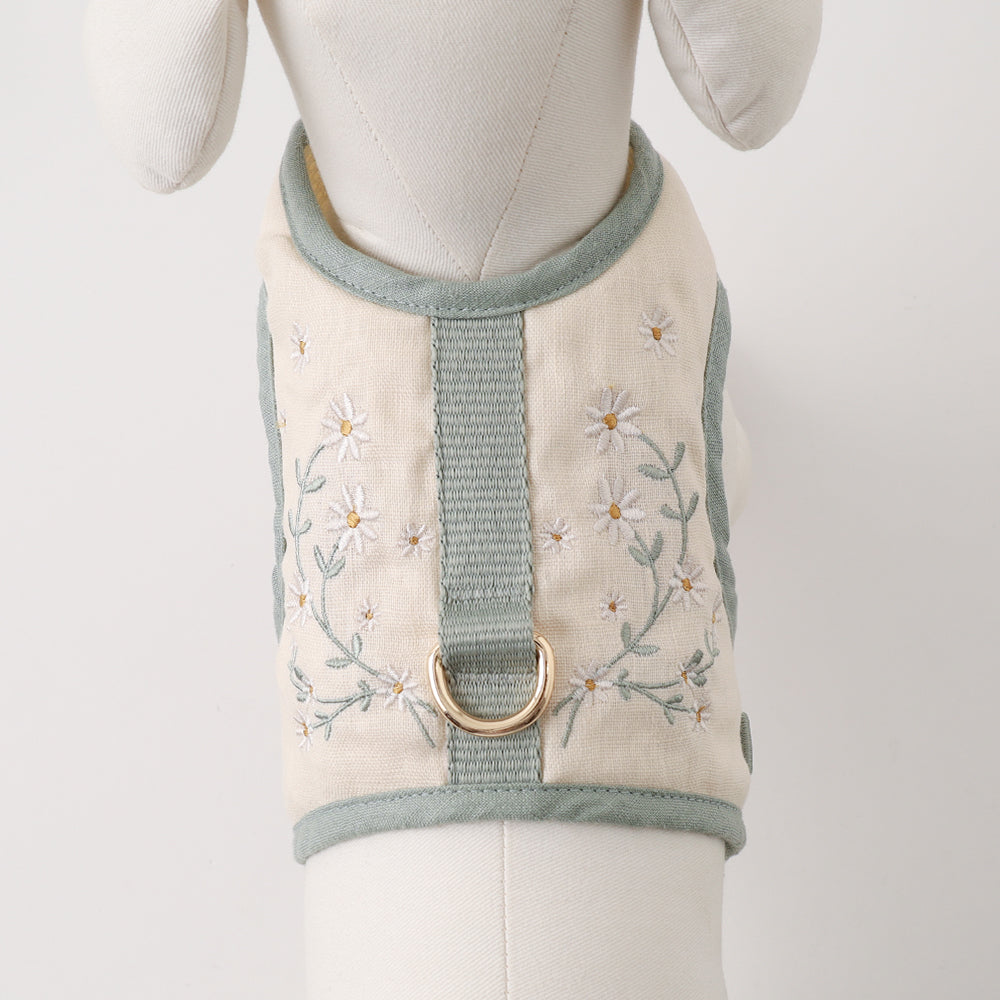 冷感マーガレット柄ハーネス+リードSET【名入れ刺繍対応】【保冷剤付き】