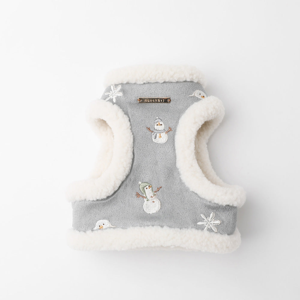 Snowman pattern embroidered boa harness + lead set [Name embroidery available]