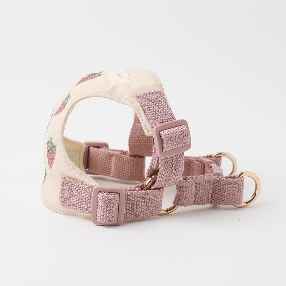 冷感いちご柄ハーネス+リードSET【名入れ刺繍対応】