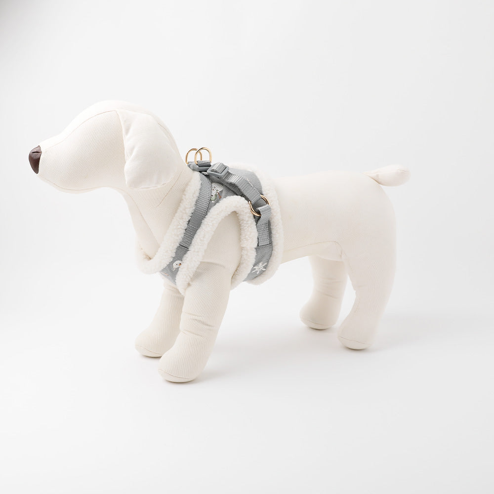 Snowman pattern embroidered boa harness + lead set [Name embroidery available]
