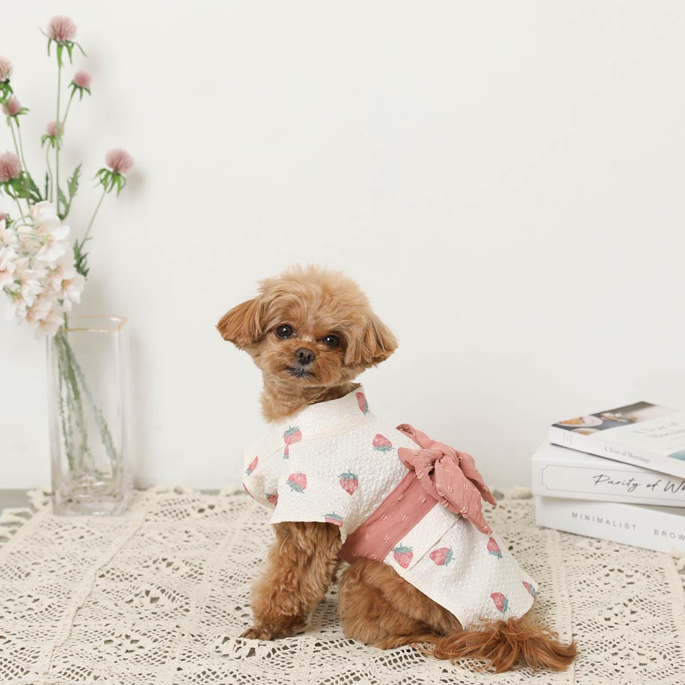 Cool insect repellent watercolor strawberry pattern yukata [cold pack compatible]