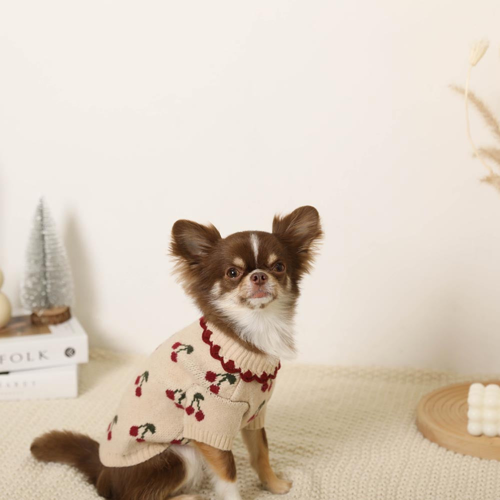 ruffle collar cherry knit tops
