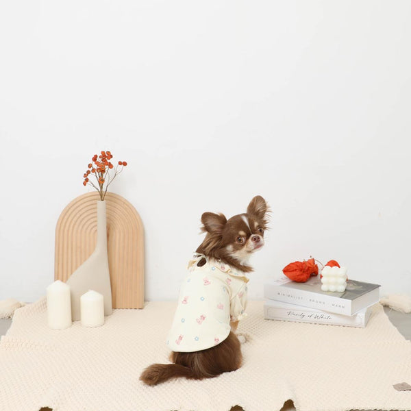 保温うさぎさん柄フリルリボンパフスリーブトップス