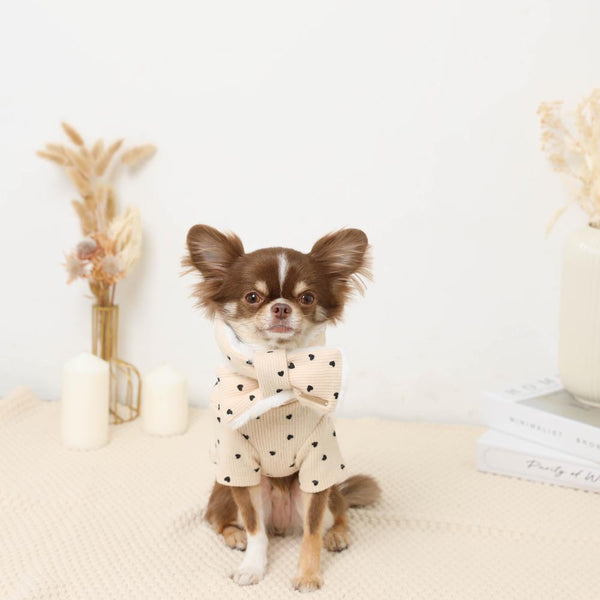 ハート柄リブファーネックリボンマフラー【名入れ刺繍対応】