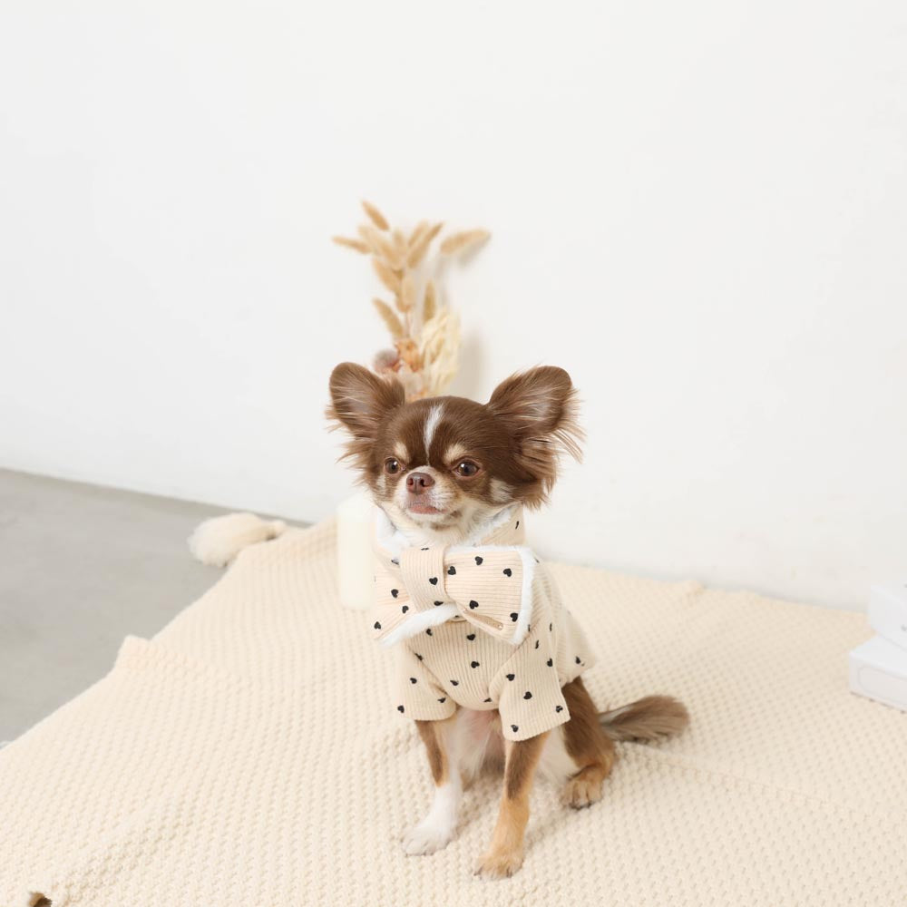 ハート柄リブファーネックリボンマフラー【名入れ刺繍対応】