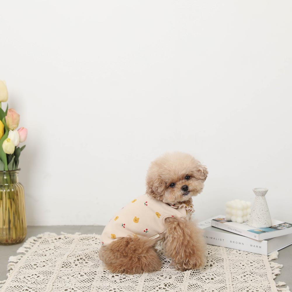 Cool bear pattern collar ruffle sleeveless tops