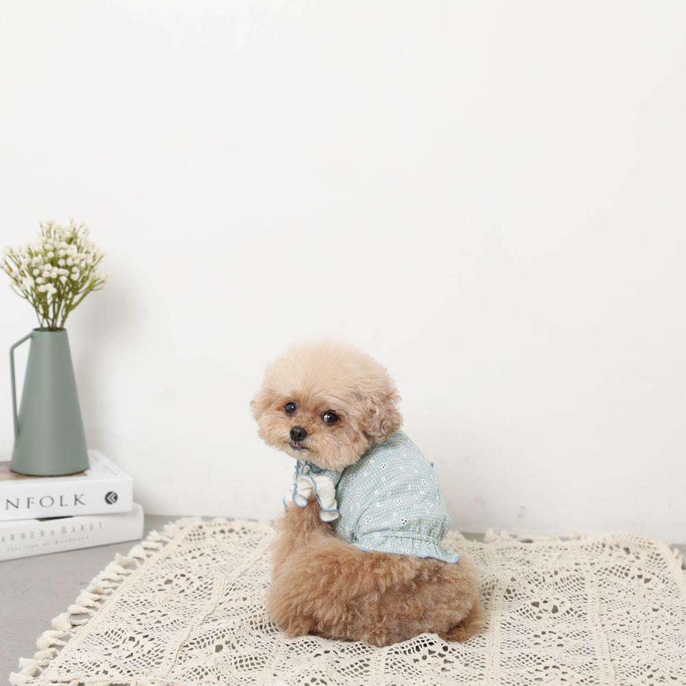 Cool ruffle high neck check embroidery tops