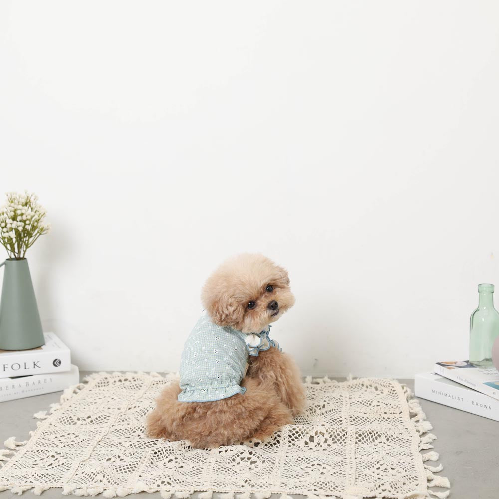 Cool ruffle high neck check embroidery tops