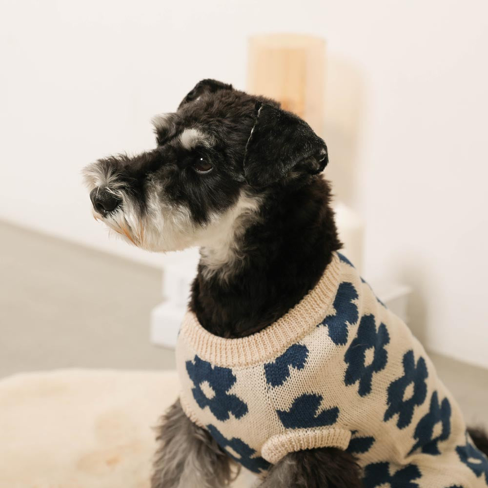 ムチャチャ　犬　花柄　ベスト サスティナブルフラワーニットベスト