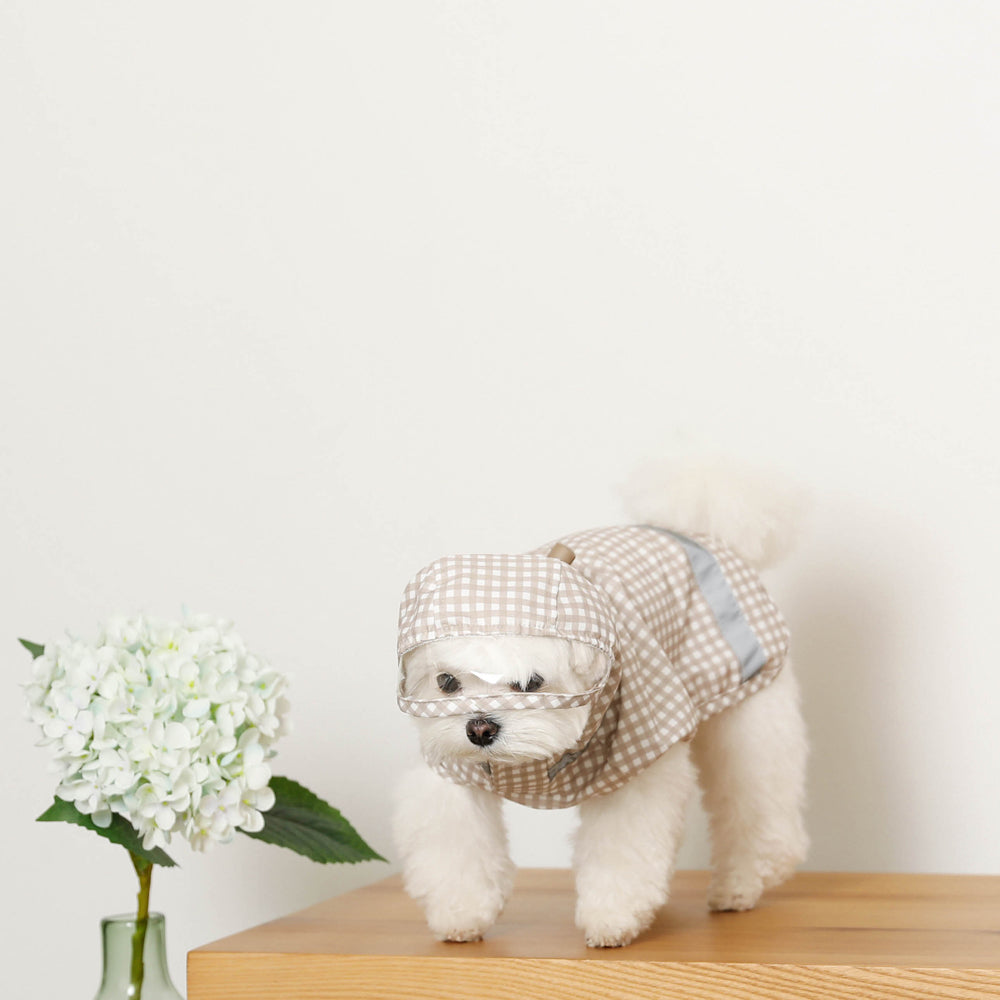 Water repellent gingham check raincoat