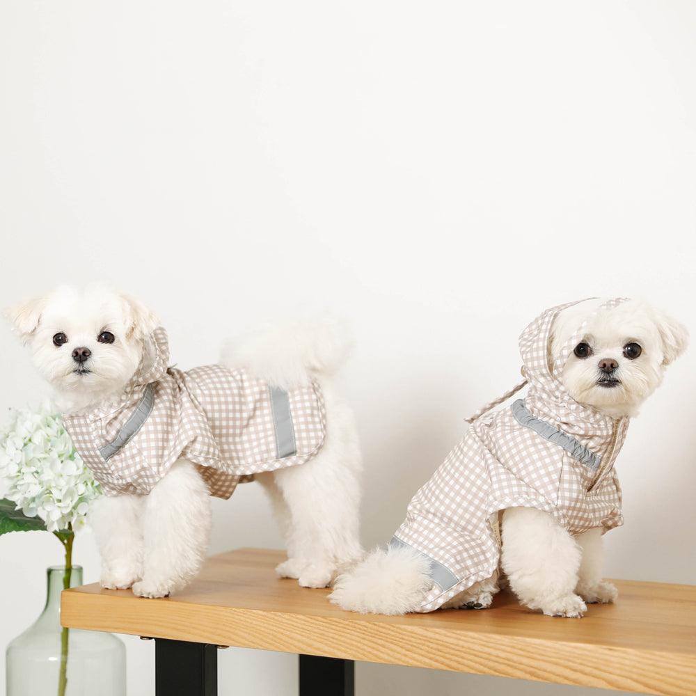 Water repellent gingham check raincoat