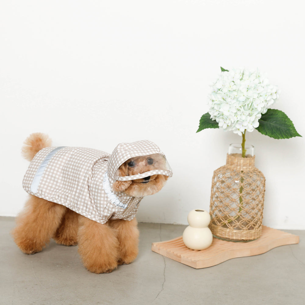 Water repellent gingham check raincoat