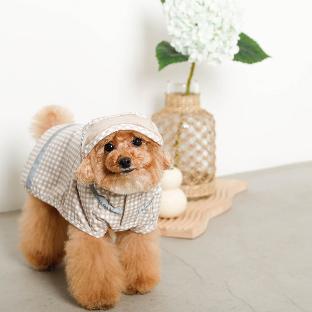 Water repellent gingham check raincoat