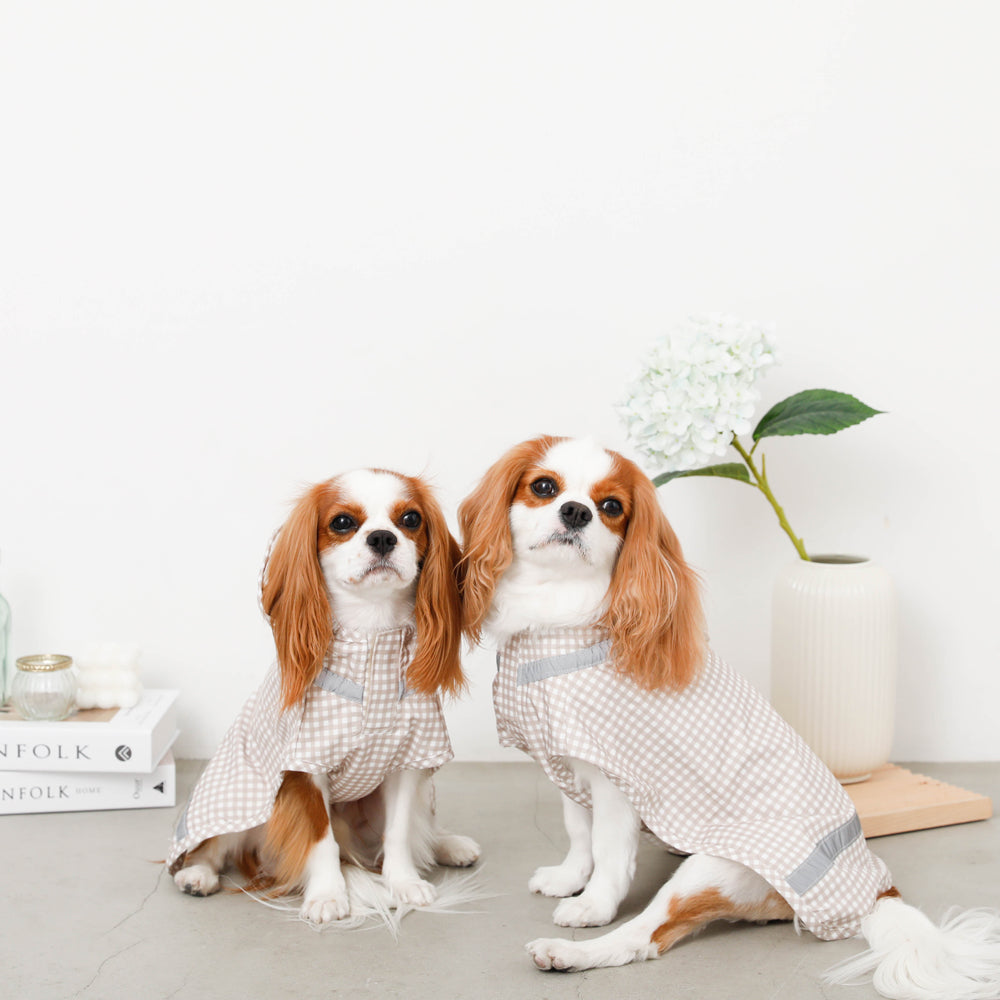 Water repellent gingham check raincoat