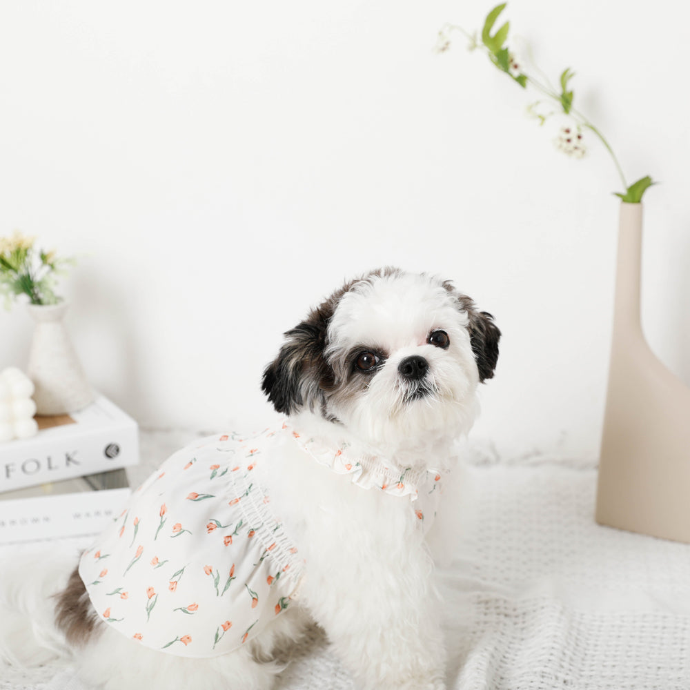 Cool tulip pattern gathered shirring dress