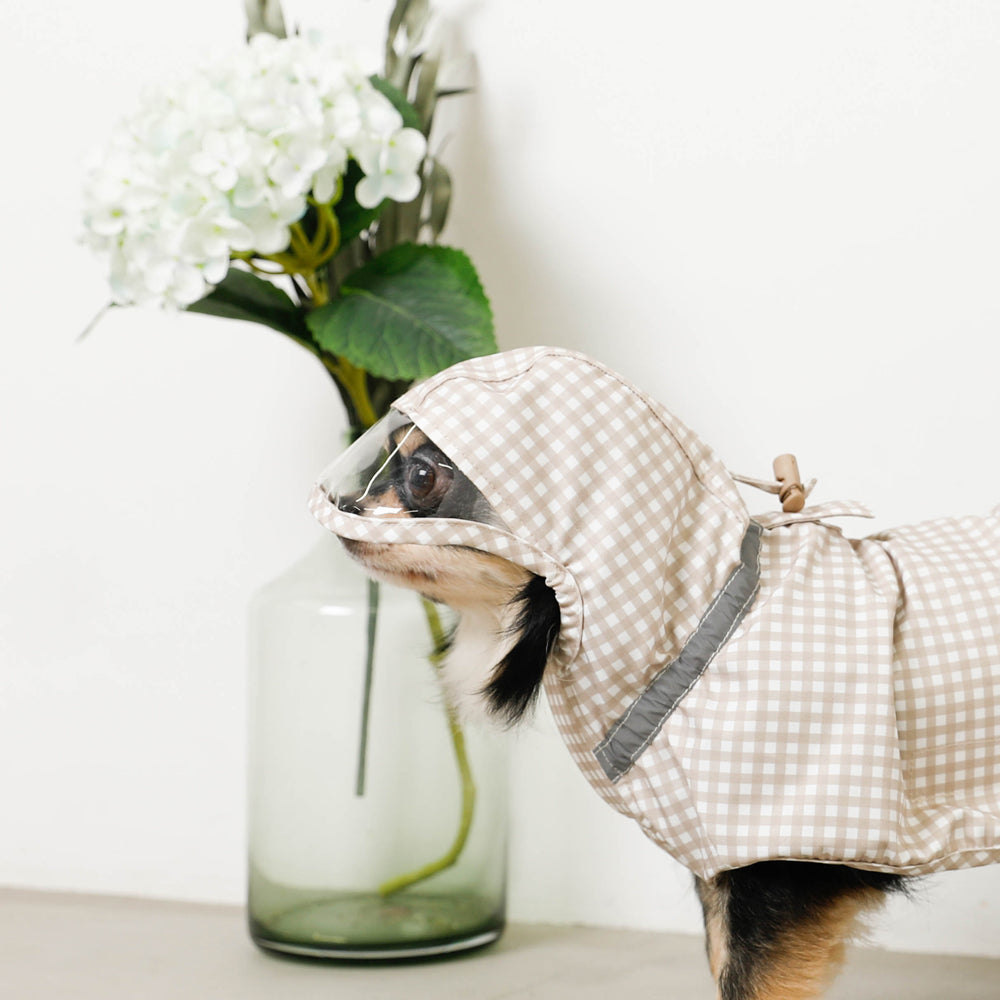 Water repellent gingham check raincoat