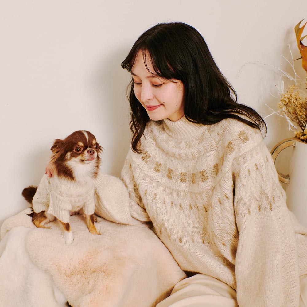 [Link Coordination SET] Nordic pattern high neck knit