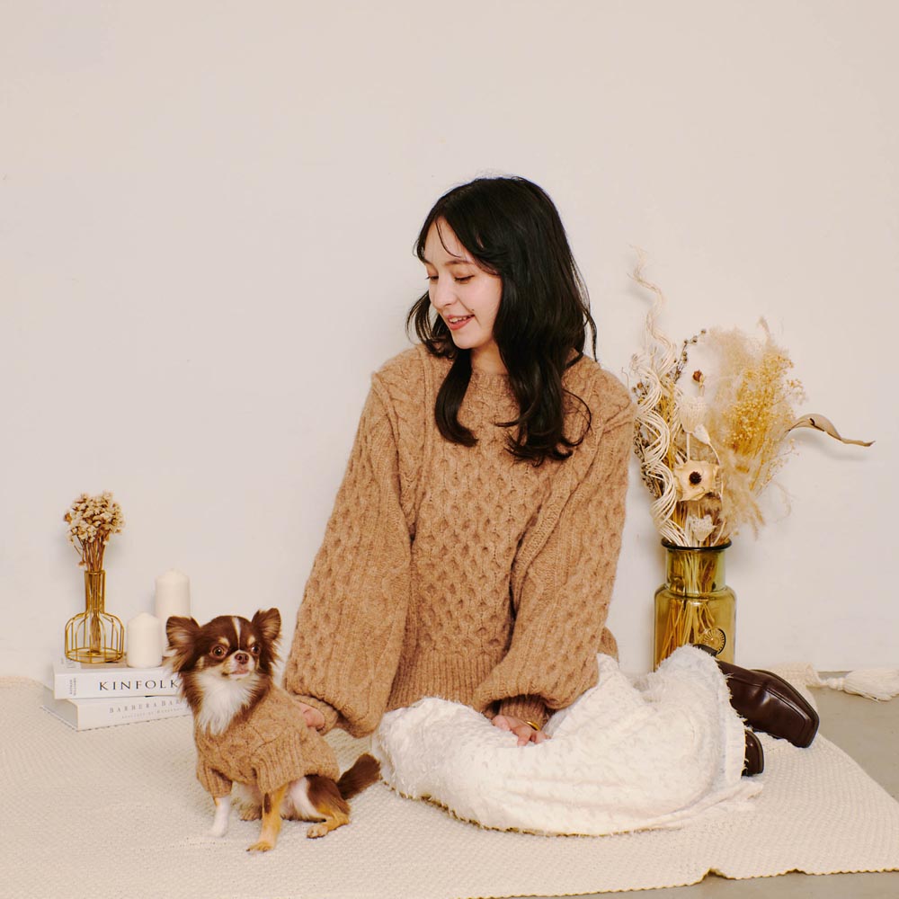 [Link Coordination SET] Cable drop shoulder knit