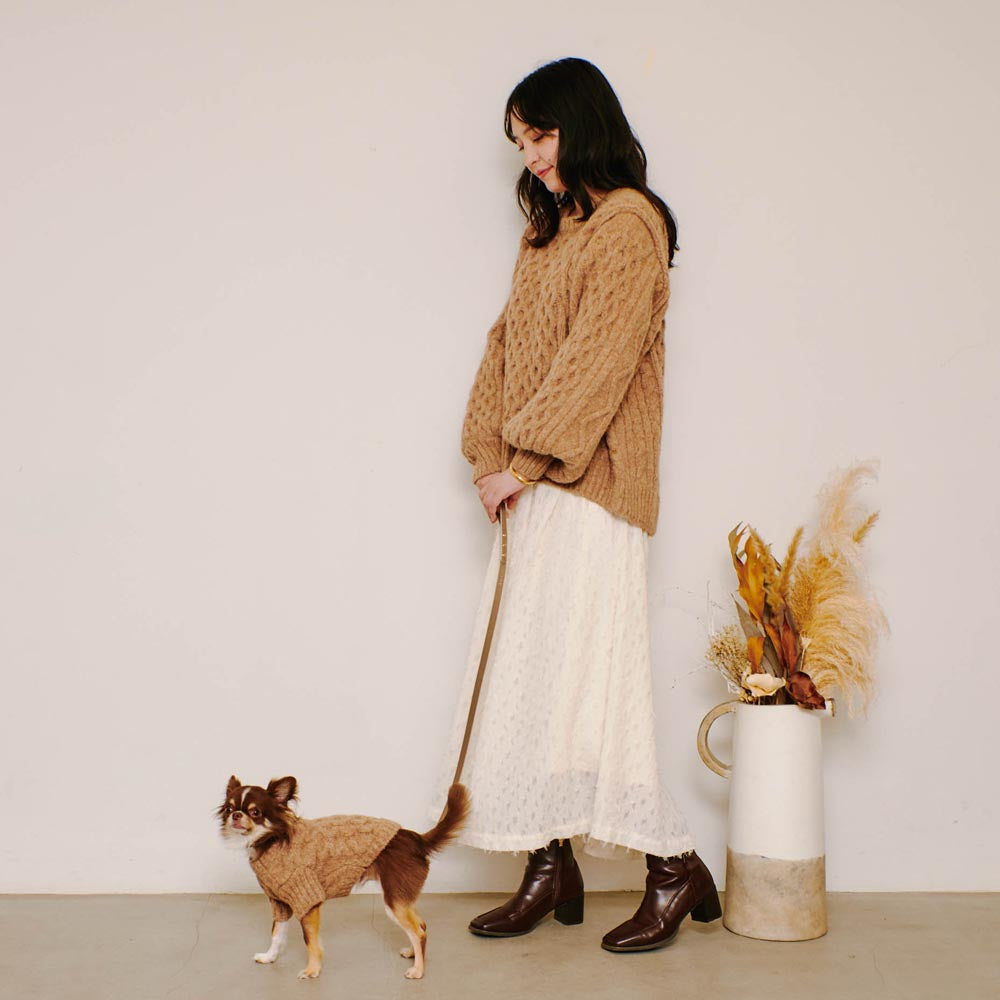 [Link Coordination SET] Cable drop shoulder knit