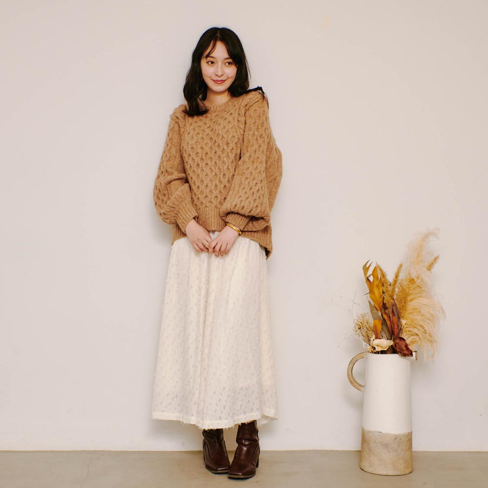 [Link Coordination SET] Cable drop shoulder knit