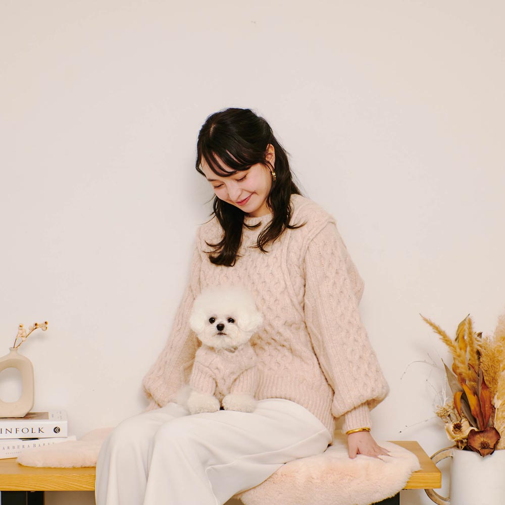[Link Coordination SET] Cable drop shoulder knit