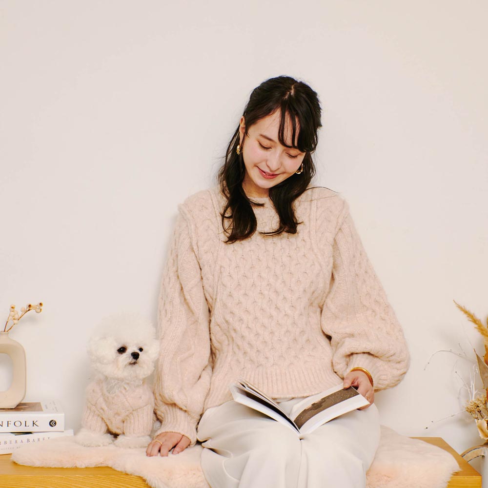 [Link Coordination SET] Cable drop shoulder knit