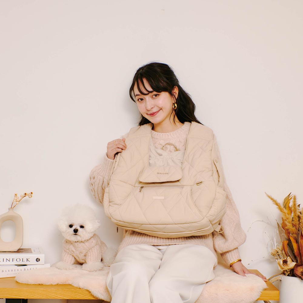 美品！モンシェリ キルティングメッシュ付きフロントリュック Msize キルティングメッシュ付きフロントリュック【名入れ刺繍対応】