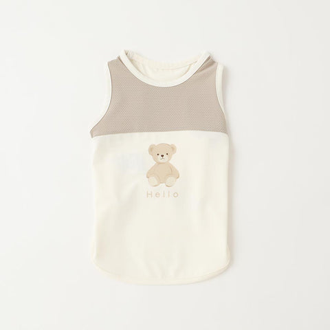 Cool feeling bicolor mesh Kuma -san No sleeve tops