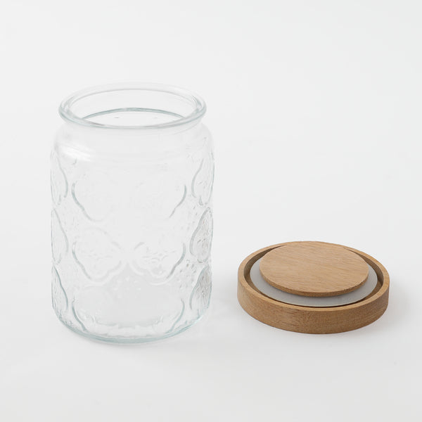 Retro pattern wood lid glass canister