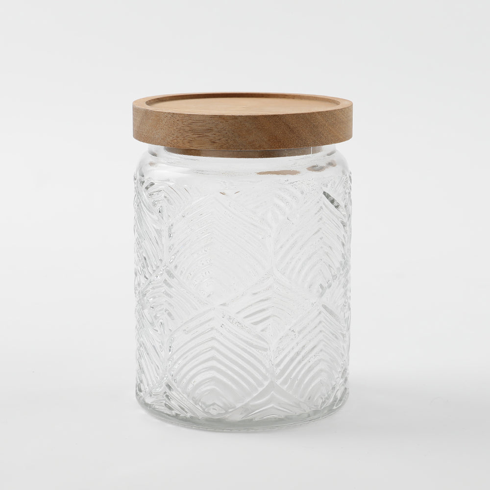 Leaf pattern wood lid glass canister
