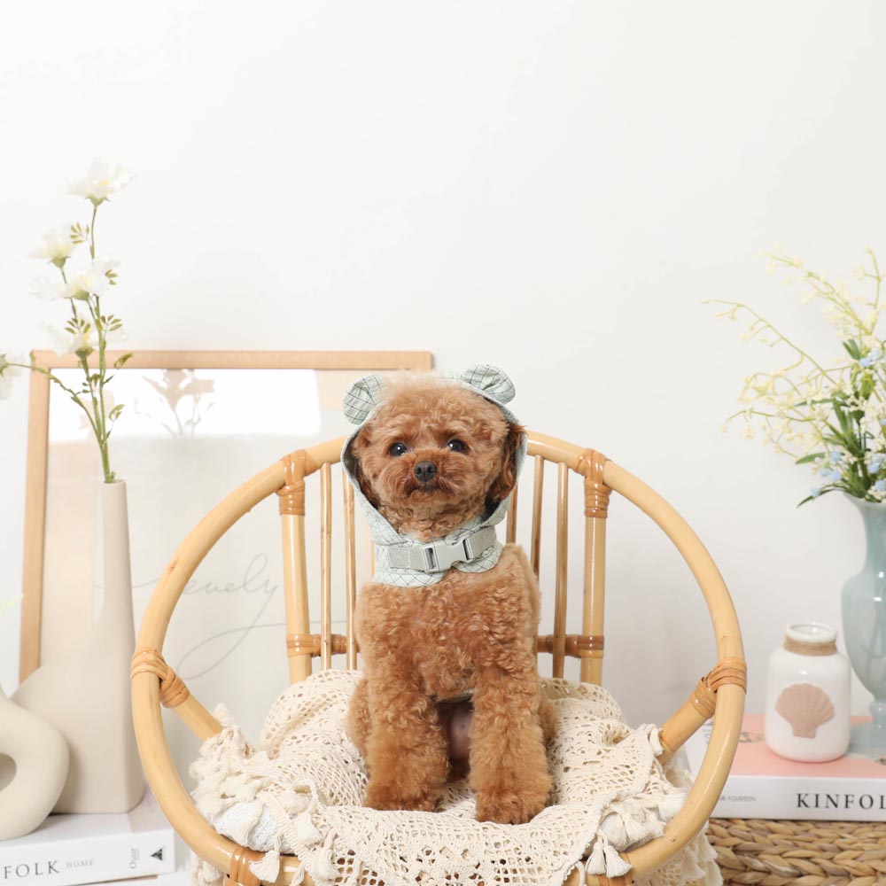 带冷感熊耳兜帽的格纹线束+导线设置【名入刺绣对应】【保冷剂对应】