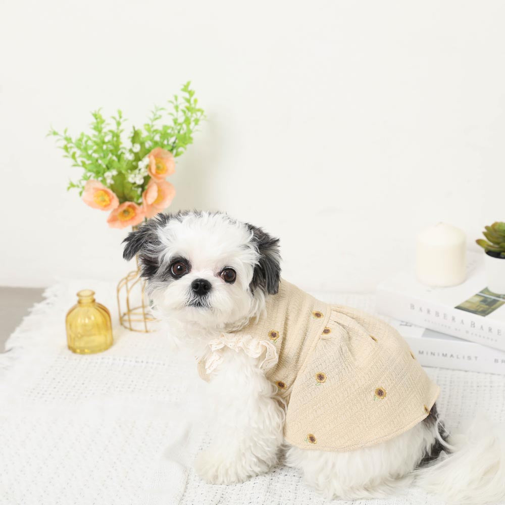 冷感防虫ひまわり柄ショルダーフリルワンピース【保冷剤対応】