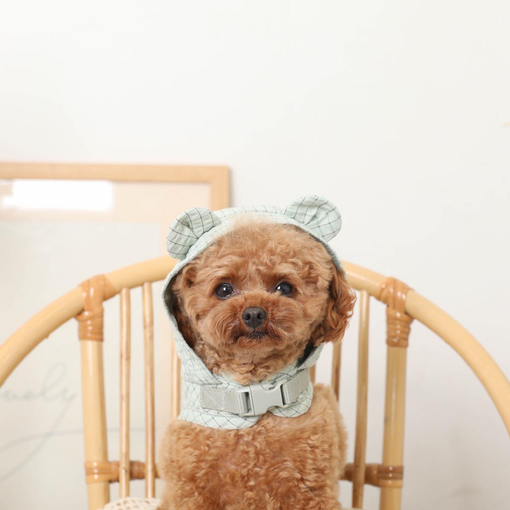 带冷感熊耳兜帽的格纹线束+导线设置【名入刺绣对应】【保冷剂对应】