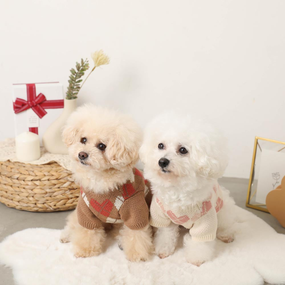 Heart argyle pattern knit tops