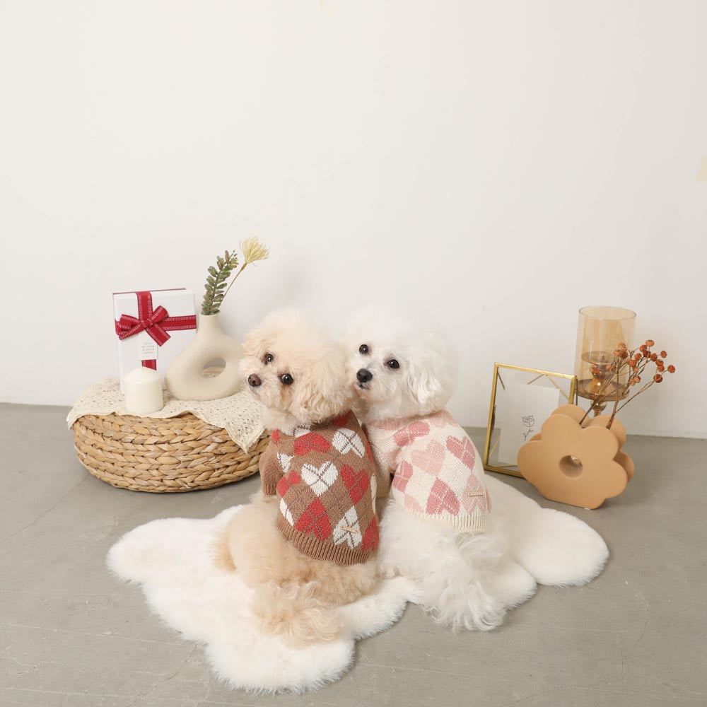 Heart argyle pattern knit tops